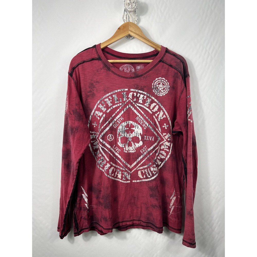 Vintage Y2K Affliction Red Grunge Mallcore Style‎ Long Sleeve Shirt XL